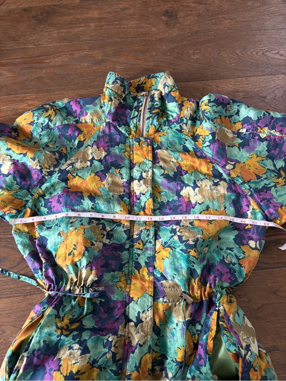 Vintage 100% Silk Rare Floral Utility Anorak Jacket in Green, Yellow & Purple - Picture 11 of 16